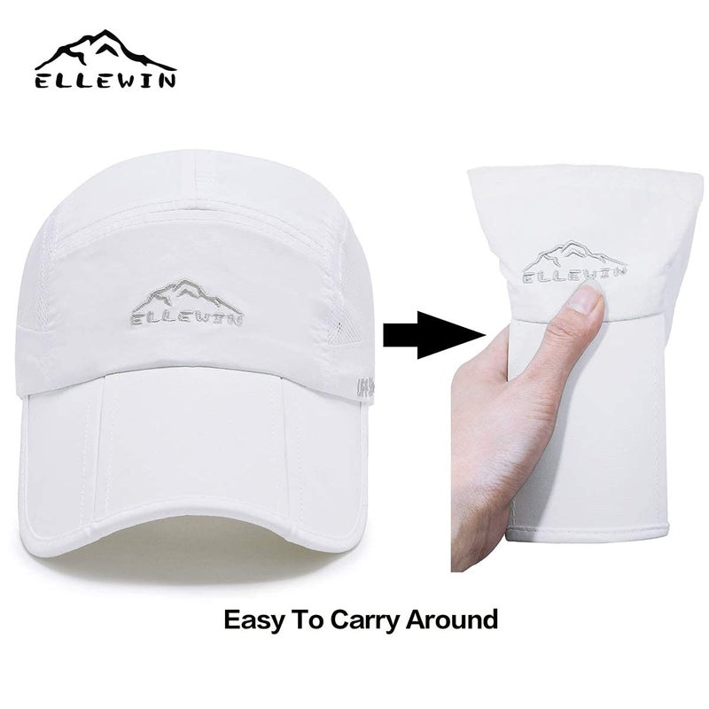ELLEWIN Unisex Baseball Cap UPF 50 Unstructured Hat with Foldable Long Large Bill, A-white-ellewin Logo, M-L-XL - Image 3